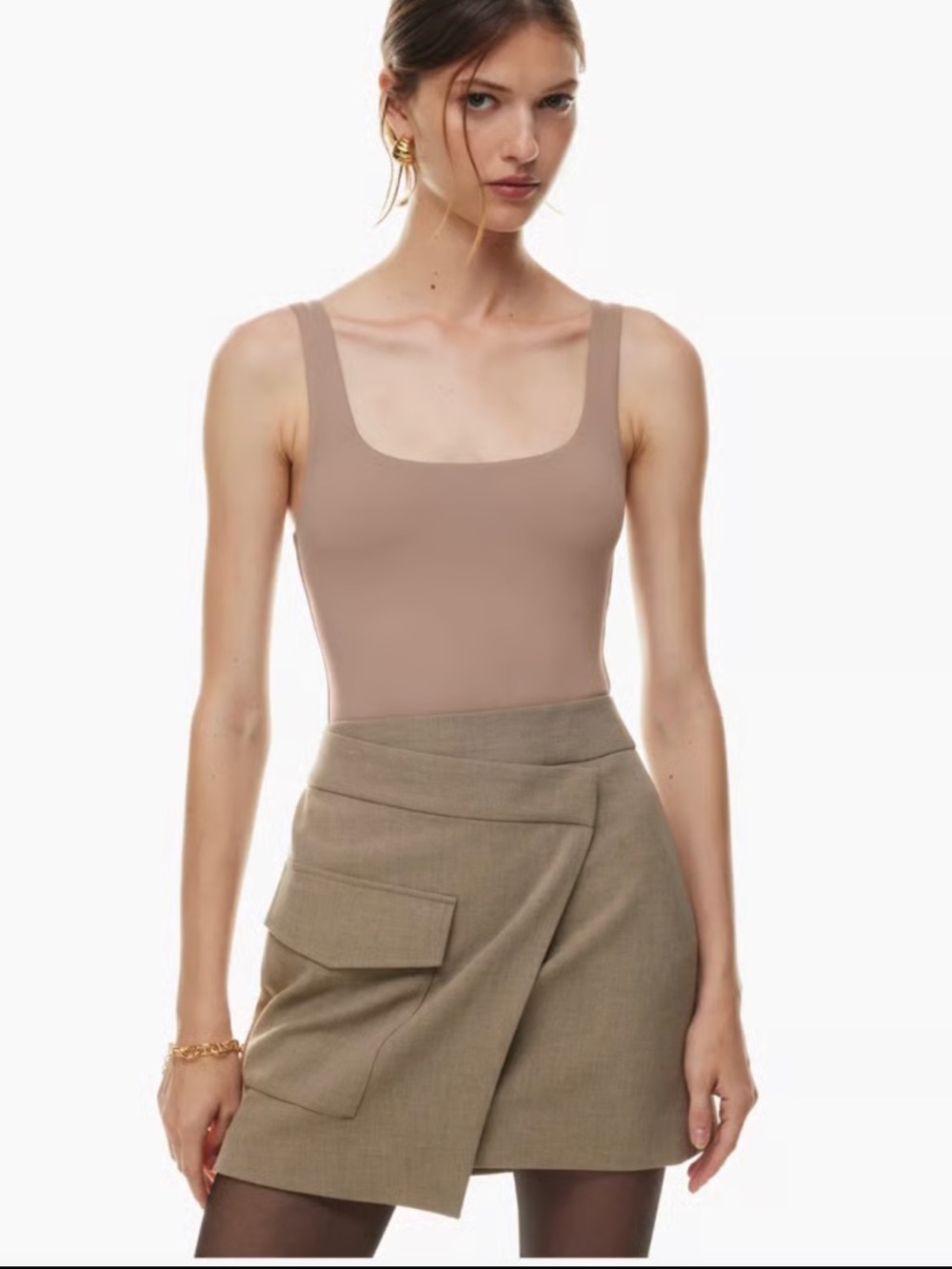 Babaton Square Neck Tank Top in Taupe